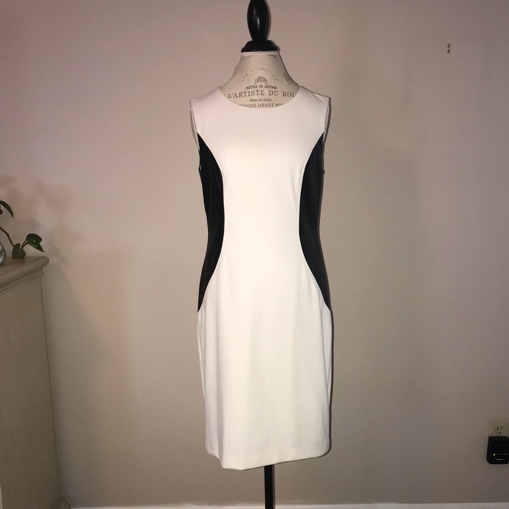 Calvin Klein White with Black Sheath Dress